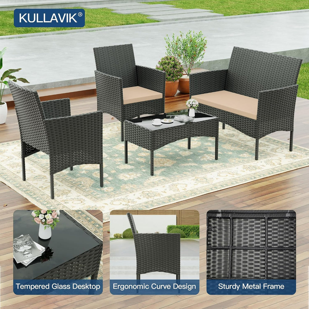 Kullavik 4 Piece Outdoor Patio Furniture Set, PE Wicker Rattan Chairs