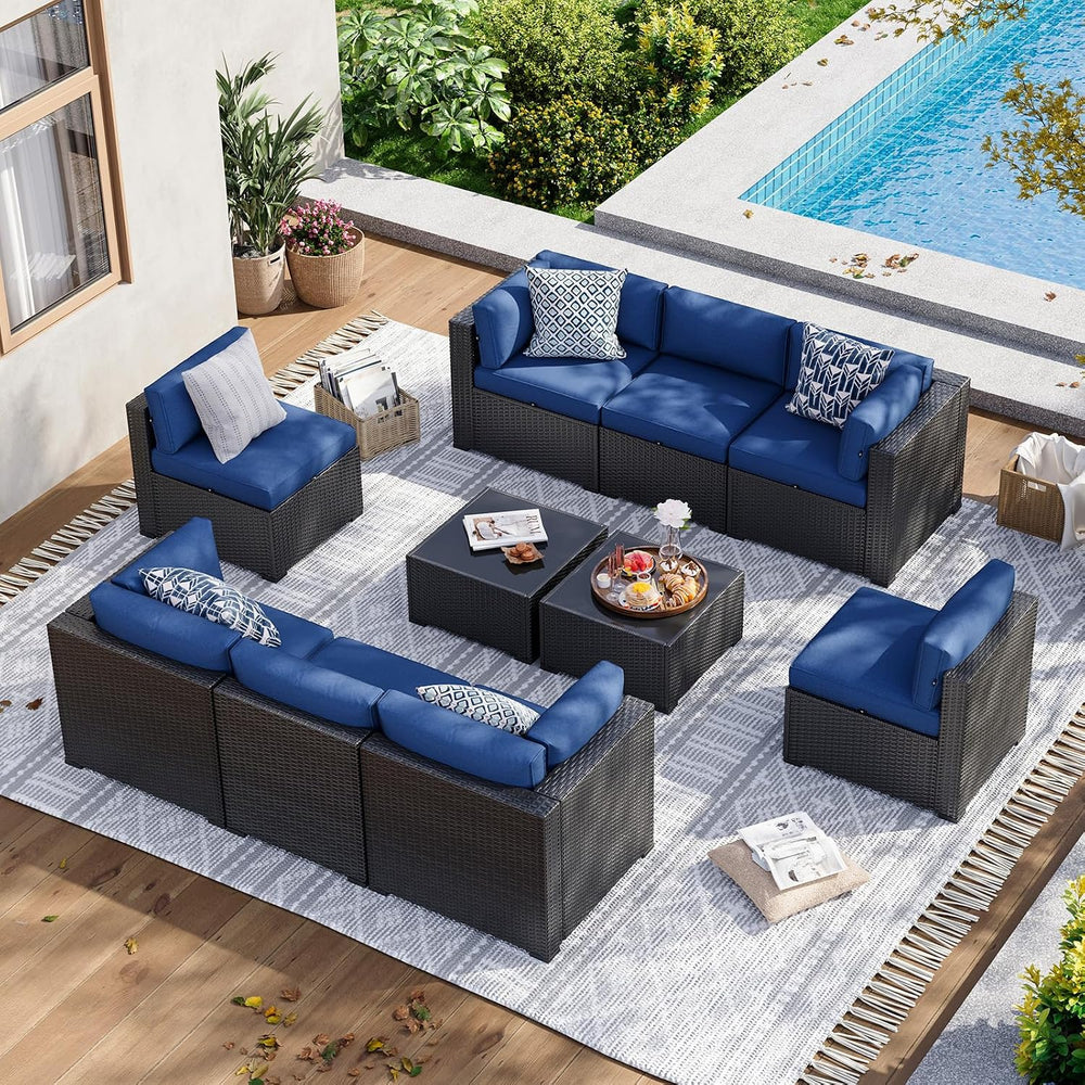 Aoxun 10 Piece Patio Furniture Set Wicker Rattan Patio Sectional Sofa Set Out...