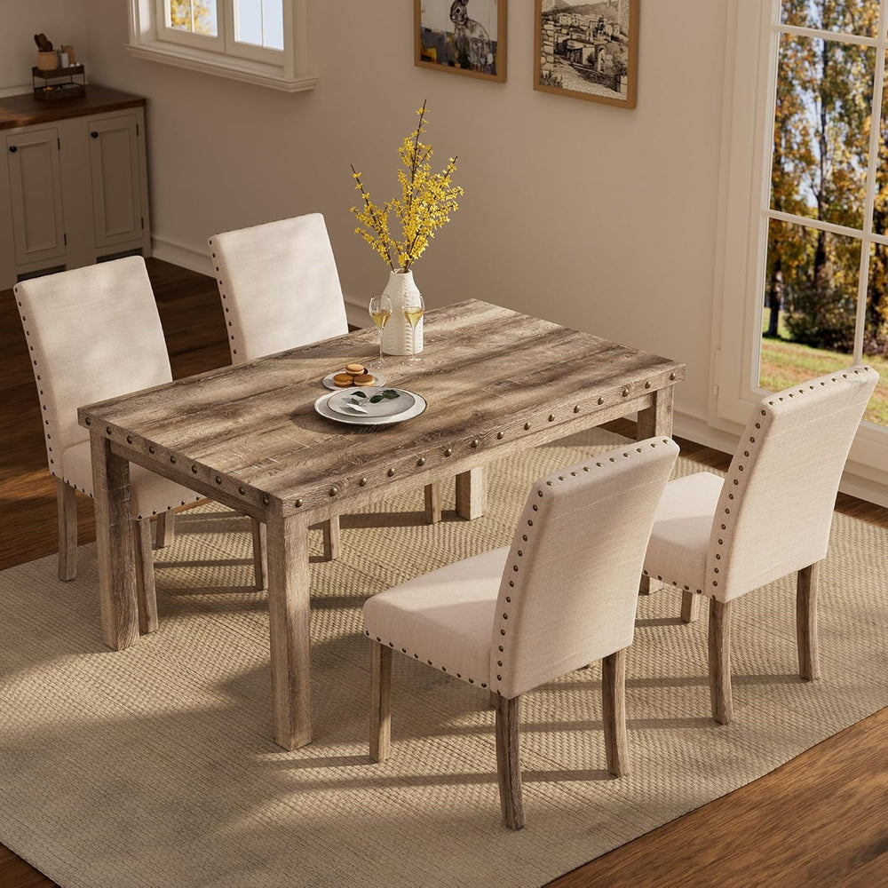 Modern Fort 5-Piece Farmhouse Dining Table Set for 4, 60" Rectangular Wo...