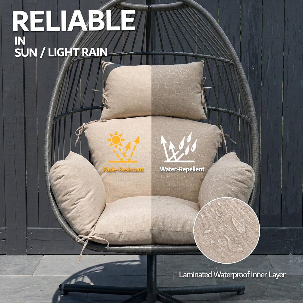 Egg Chair Cushion with 8 Securing Straps, Water-Repellent & Fade-Resistan...