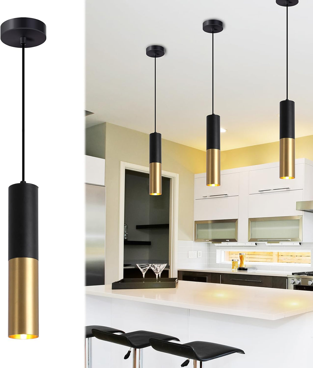 Modern Mini Pendant Light Set of 3, Metal Gold Black Pendant Ceiling Lamps Fi...