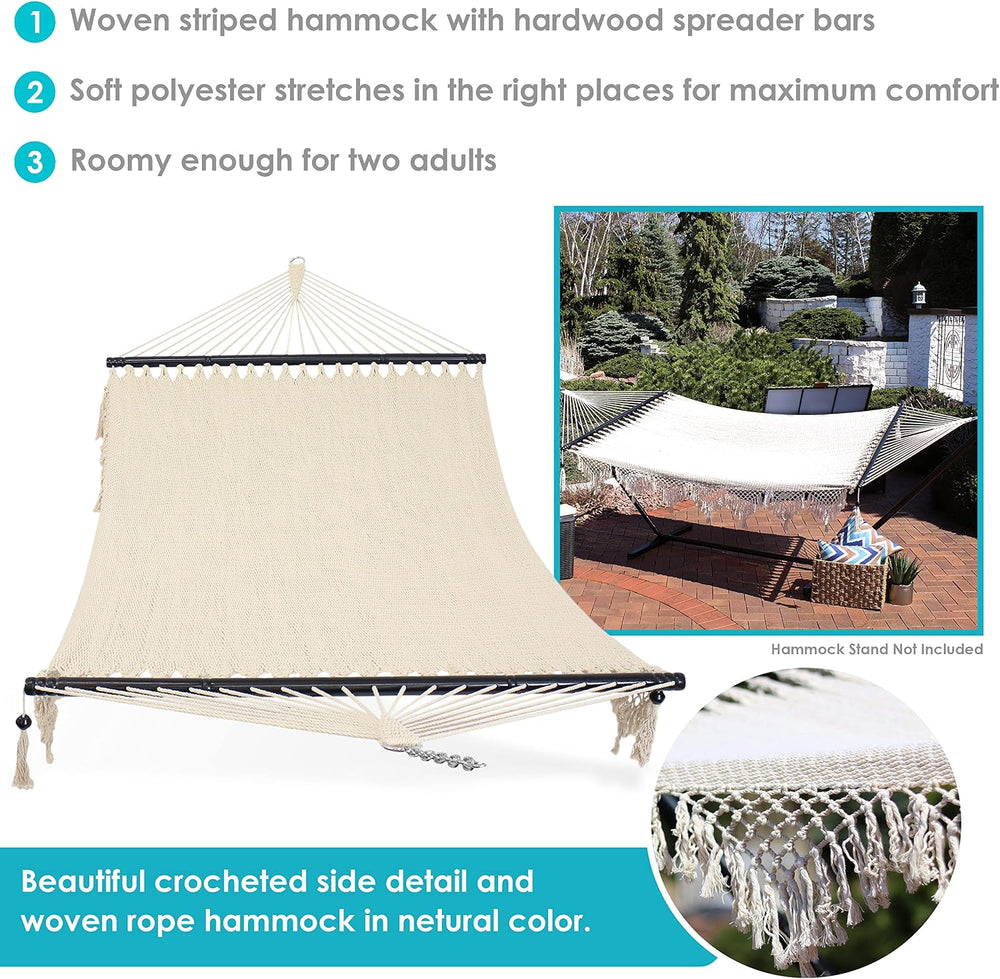 Sunnydaze Spreader Bar Woven Cotton Hammock for Outdoors, White