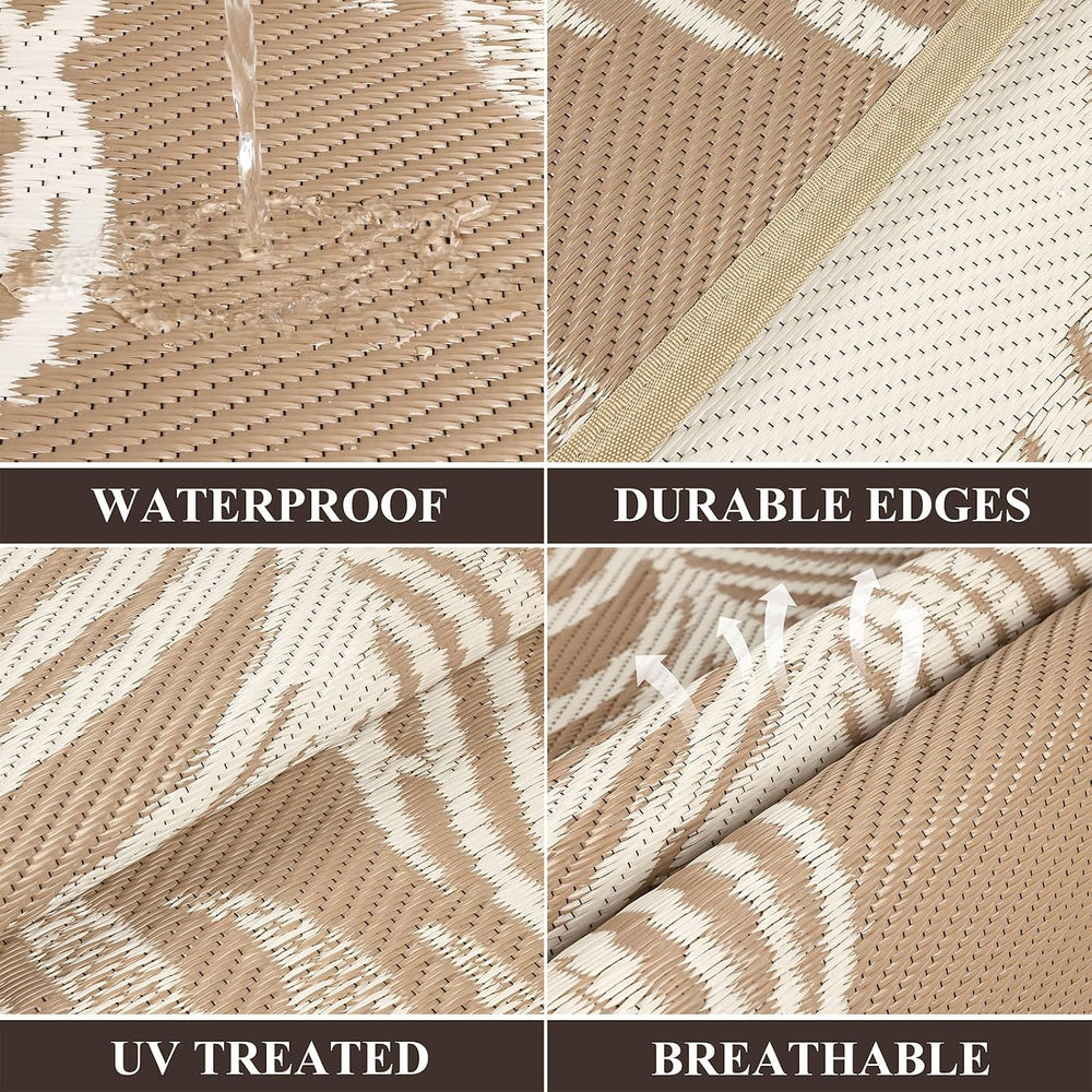 Pauwer Waterproof Outdoor Rug 8x10, Plastic Straw Patio Rug, Leaf Brown