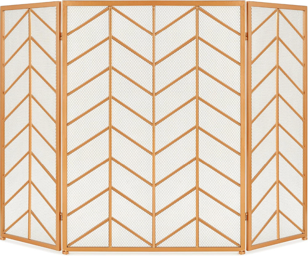 Best Choice Products 52x31in 3 Panel Chevron Fireplace Screen, Mid Century Mo...
