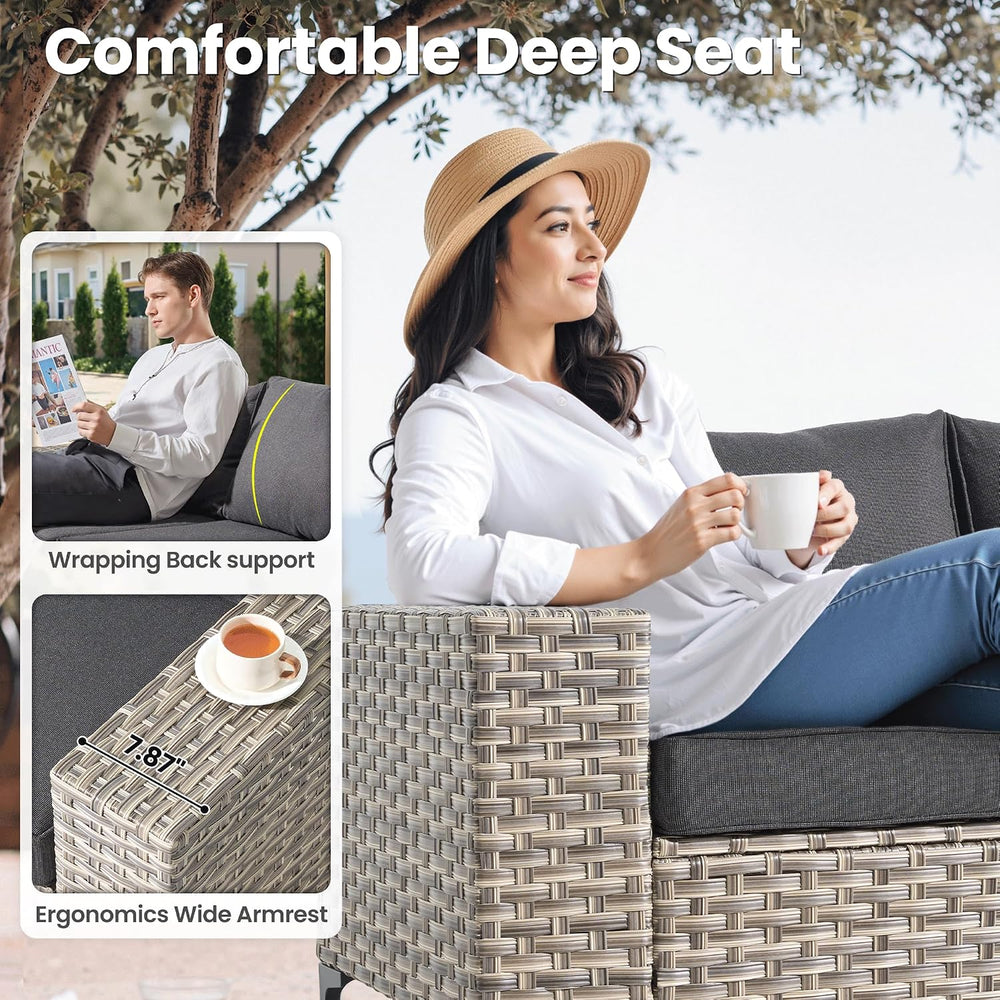 ovios 8-Piece Patio Furniture Set with L-Shaped Sofa Chaise, Outdoor Modular ...