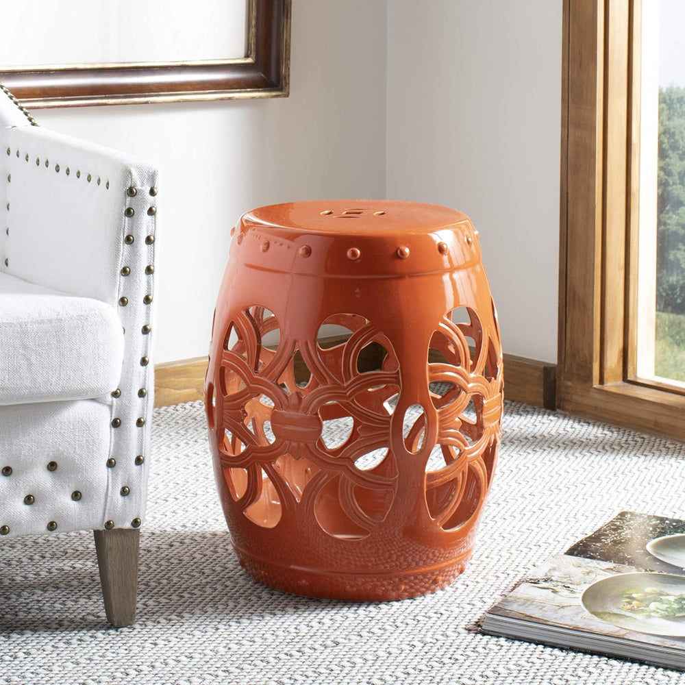 SAFAVIEH Furniture - Imperial Vine Decorative Garden Stool - Orange - Ceramic...