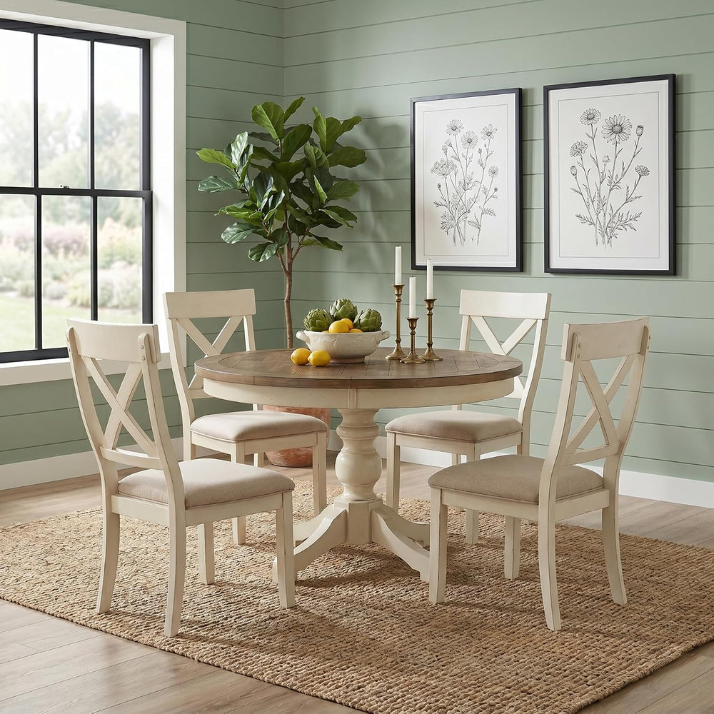 Roundhill Furniture Prato 5-Piece Round Dining Table Set with Cross Back Chai...