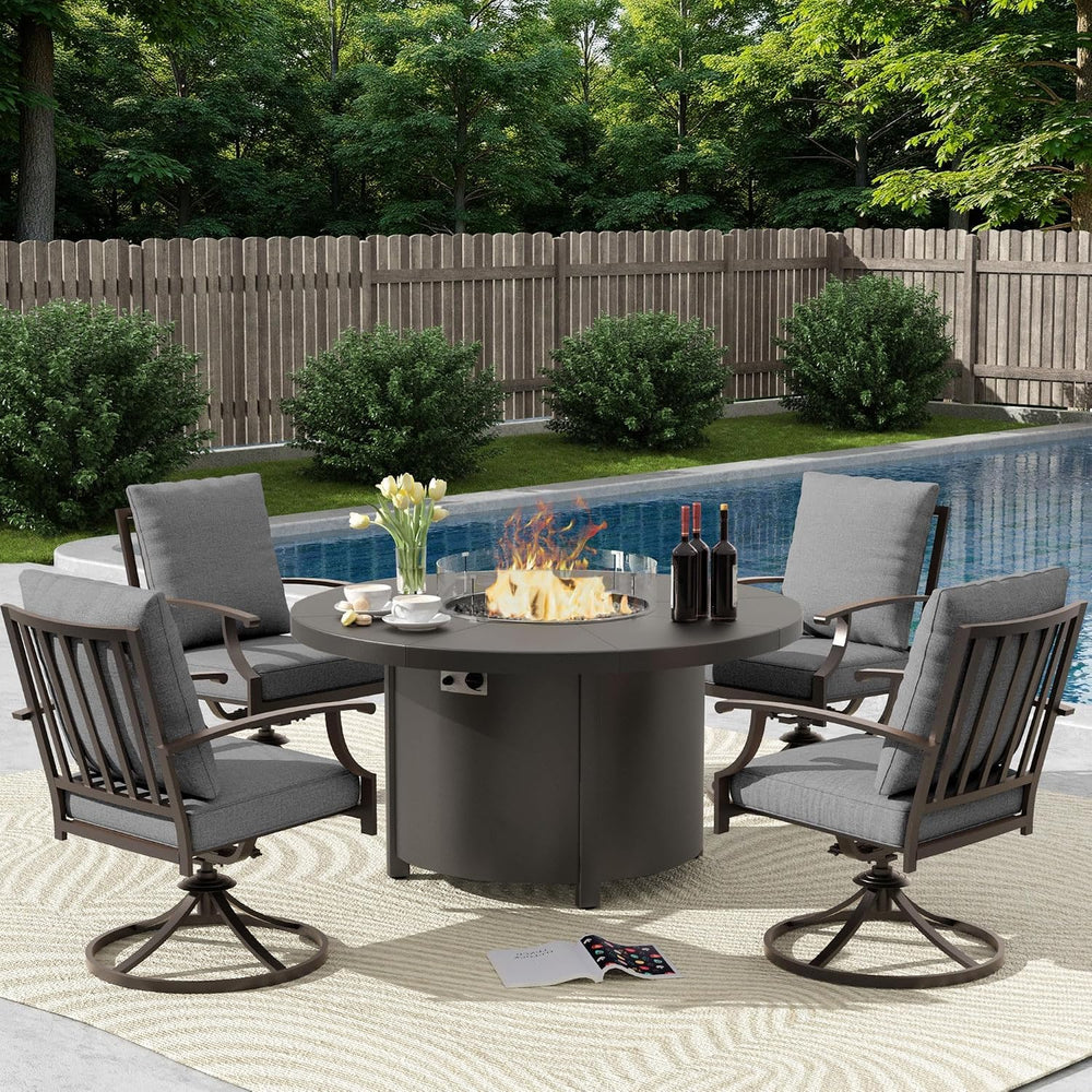 5 Piece Metal Outdoor Patio Furniture Set with 48"/55000 BTU Round Fire ...