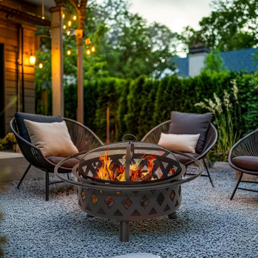 Sunnydaze Crossweave 30" Small Outdoor Fire Pit, Wood Burning, Round