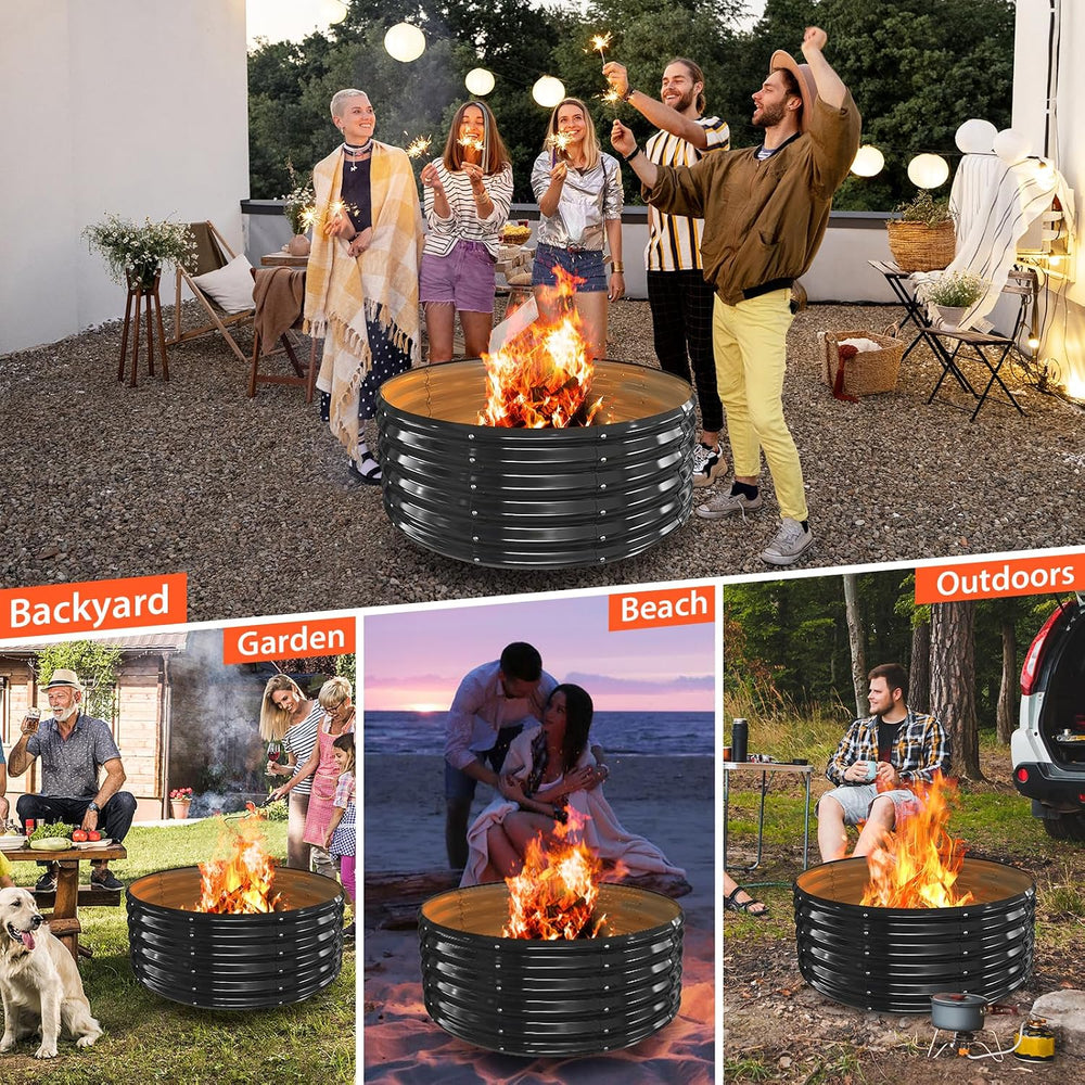 17In Tall 40 Inch Diameter Round Galvanized Fire Pit Ring/Fire Ring Black