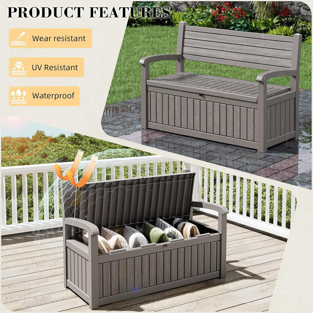 80 Gallon Outdoor Storage Bench Waterproof, Storage Outdoor Porch Bench Doubl...