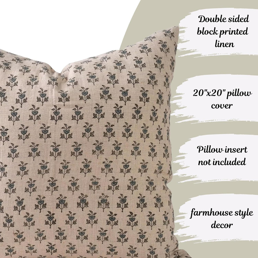 Linen Throw Pillow Covers 20x20 inch Soft sage and Blue Decorative Pillow Cov...