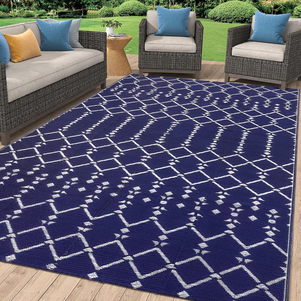 Smiry Outdoor Rug 5x8 ft Waterproof Reversible Boho Mat, Navy