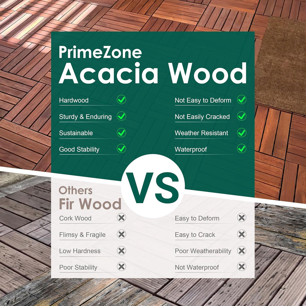 PrimeZone 27 PCS Solid Acacia Wood Interlocking Patio Deck Tiles Outdoor