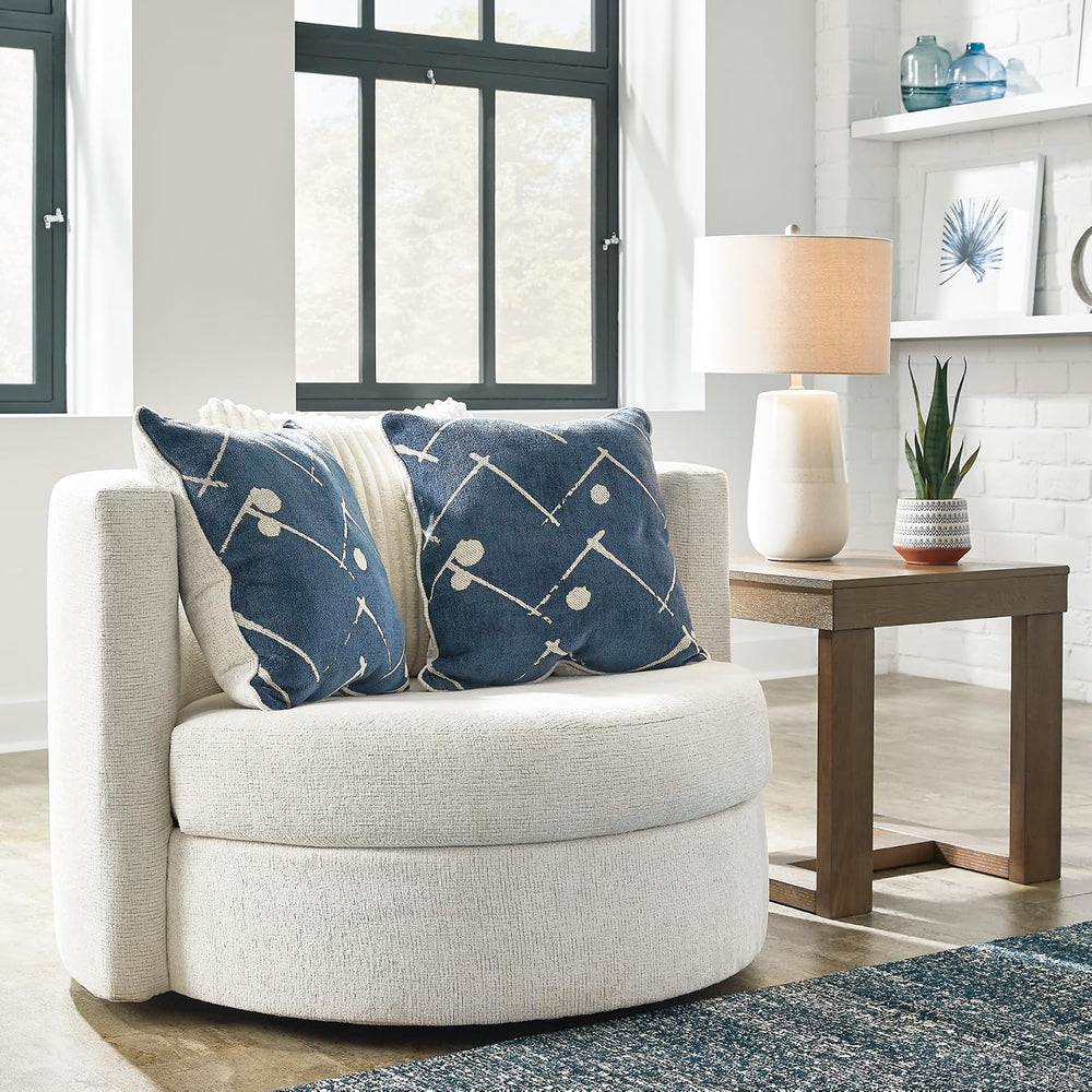 Signature Design by Ashley Oversized Round Swivel Accent Chair, Ivory