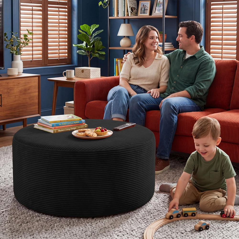 BSHOMGI Round Coffee Table Ottoman for Corduroy Cloud Sectional Couches in a ...
