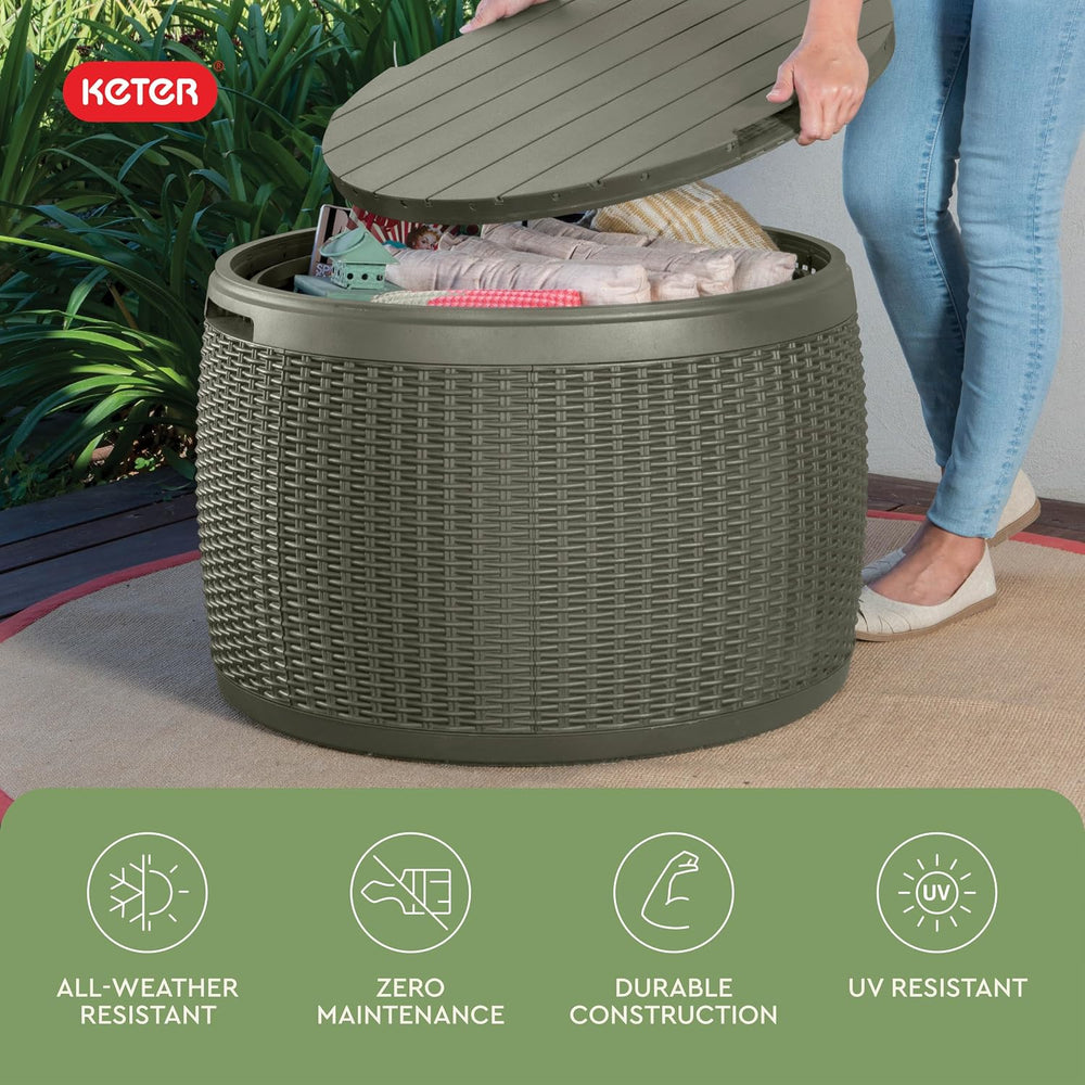 Keter Circa 37 Gallon Resin Deck Box Stool, All-Weather Outdoor Storage Seat ...