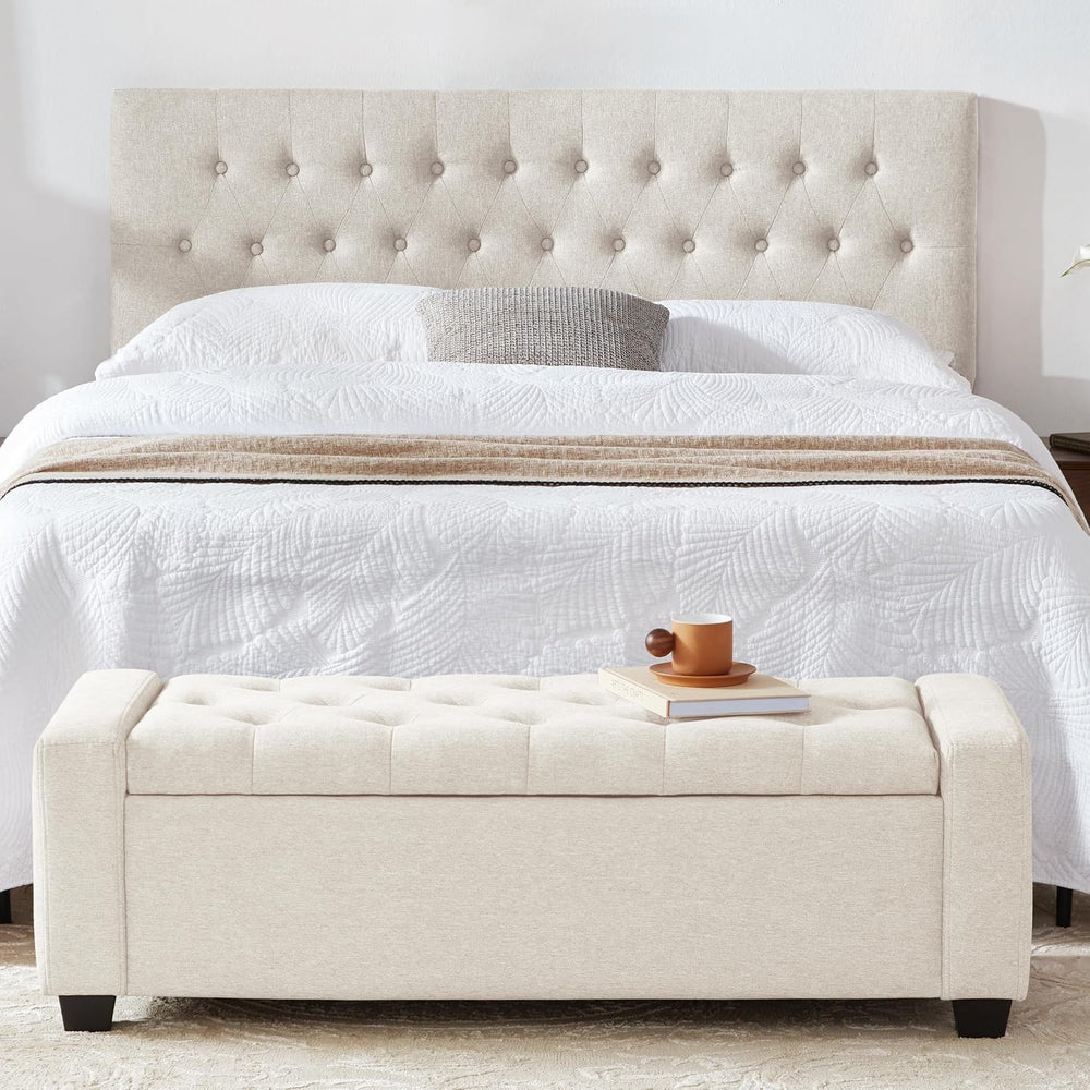 Huatean Home 48" Ottoman with Storage, Beige Storage Ottoman Bench