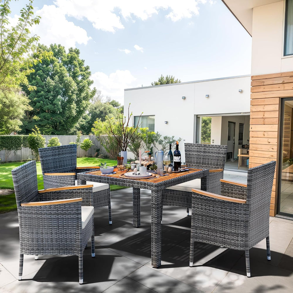 Shintenchi 5 Piece Patio Dining Set, Wicker Patio Conversation Set with Woode...