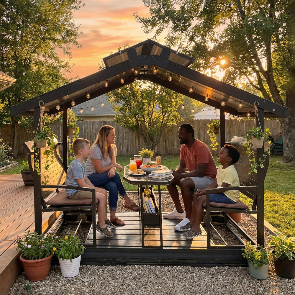 OUDE 4 Seats Hardtop Patio Porch Swing, Heavy Duty 1500 lbs Capacity Aluminum...