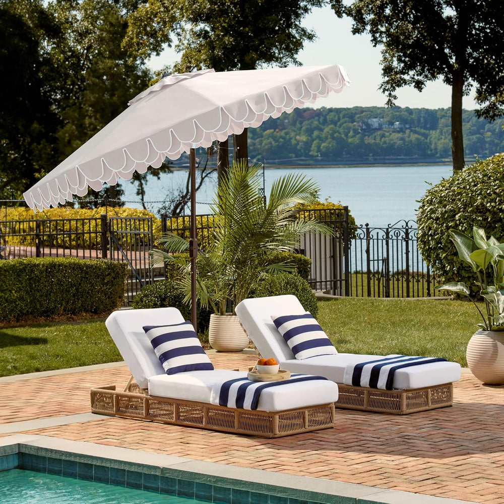 SAFAVIEH Outdoor Valance Crank Patio Umbrella, 9 ft Beige/White PAT8006C