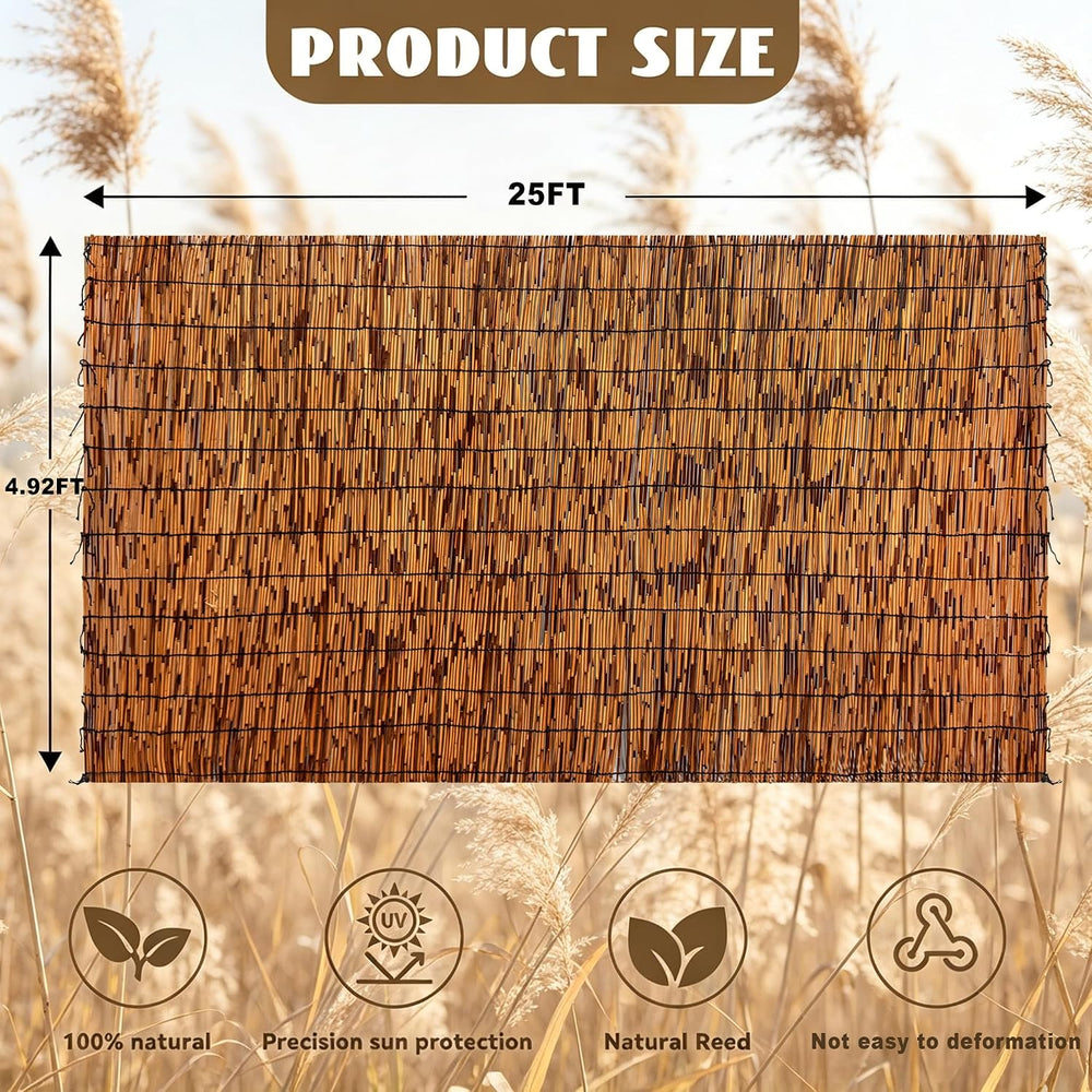 Reed Fencing Roll 4.92x25ft, 85% Shade Natural Bamboo Privacy Screen, Decorat...