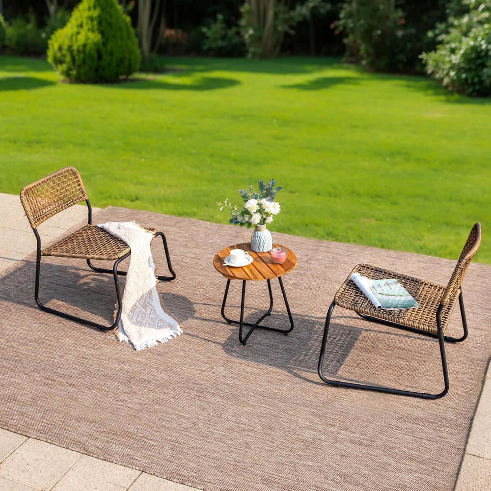 MFSTUDIO 3 Piece Wood and Rattan Patio Bistro Set, Yellow-Brown