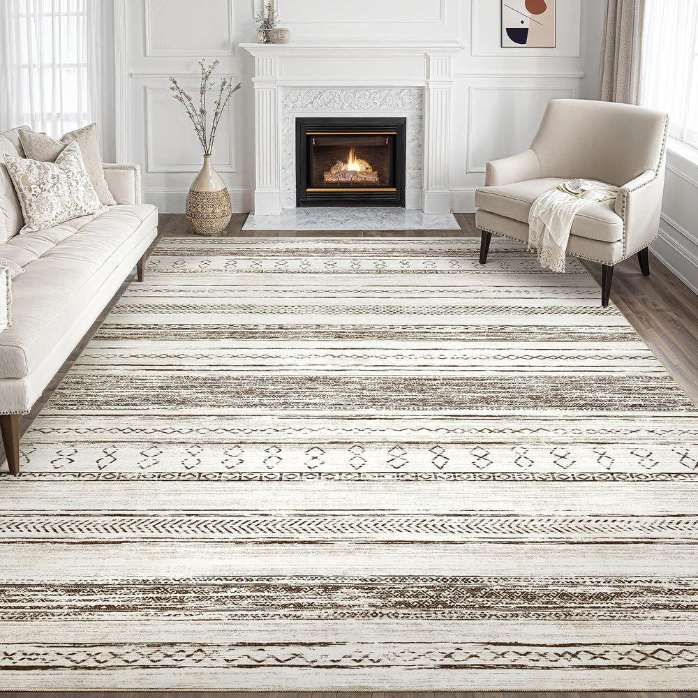 Tortania Area Rug Living Room Rugs - 9x12 Washable Large Soft Neutral Boho Mo...