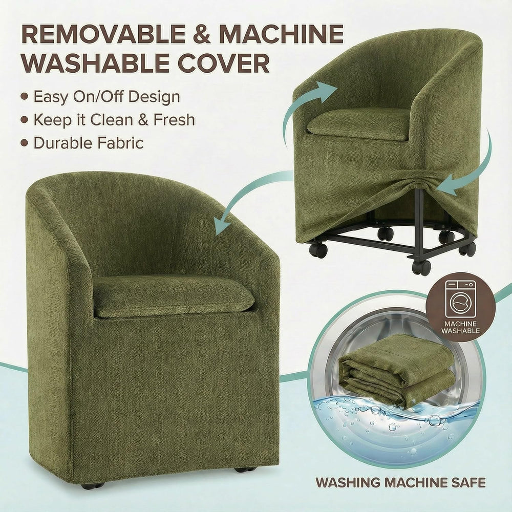KISLOT Upholstered Dining Chairs Set of 2 with Casters, Moss Green