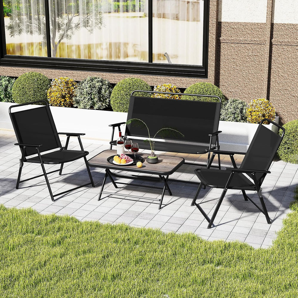 Tangkula 4 Piece Folding Patio Furniture Set, Metal Chair & Table Set wit...
