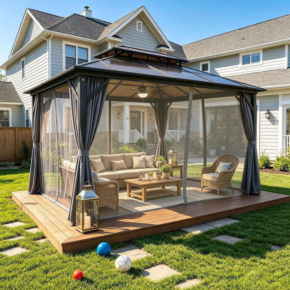 LeDoasis 10' X 13' Hardtop Gazebo, Outdoor Permanent Polycarbonate Do...
