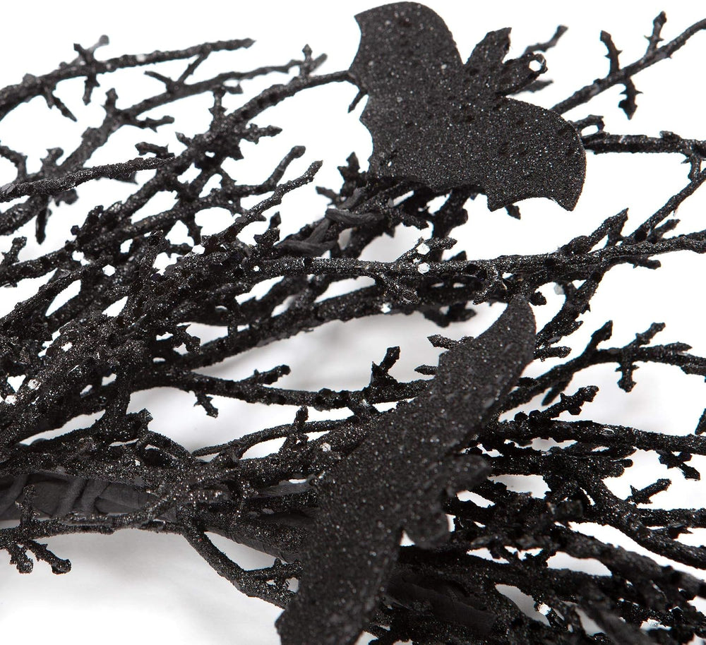 18 Inch Black Bat Wreath with Glitter Bats - Halloween Decorations
