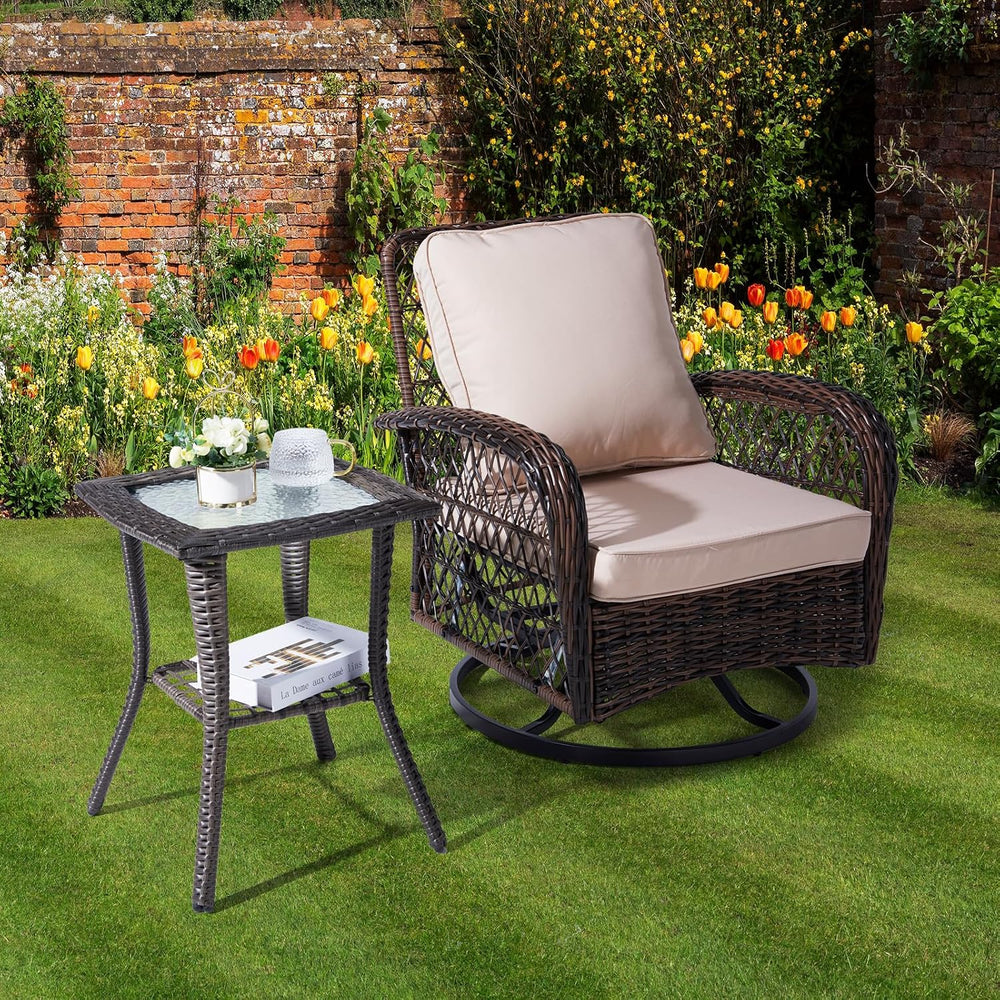 18" Patio Rattan Wicker Side Tables,Outdoor Square Wicker End Table,Wate...