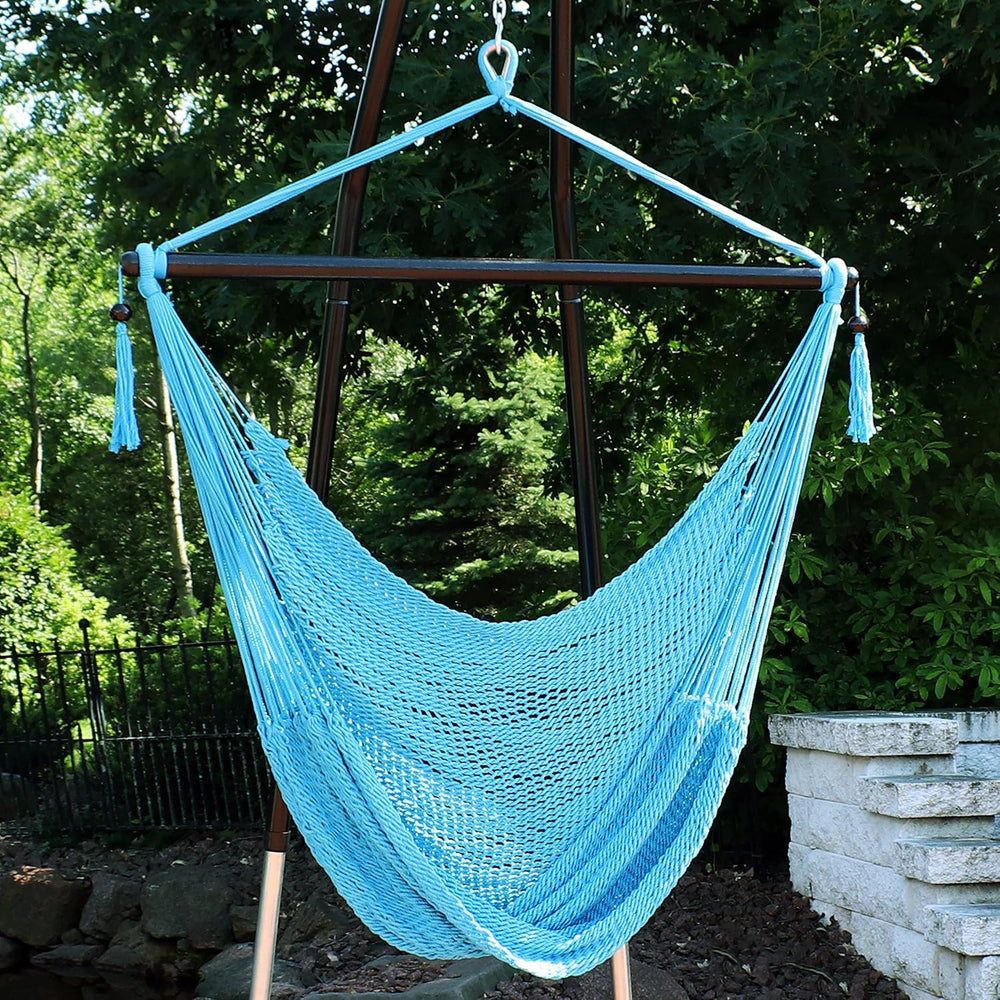 Sunnydaze Hanging Hammock Chair Swing for Patio, Caribbean, Sky Blue