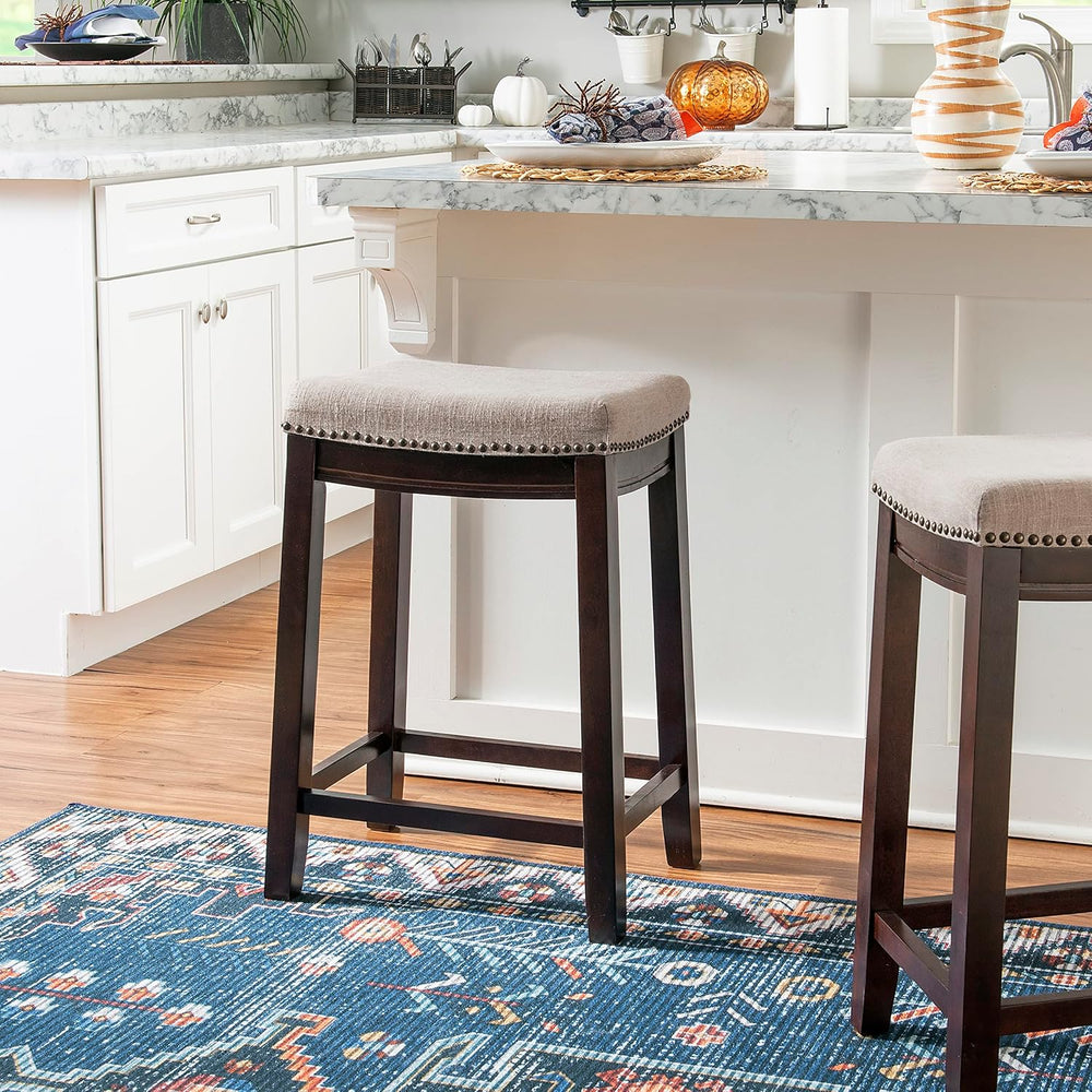 Linon Harper Beige & Dark Walnut 24" Counter Stool, Beige/Dark Walnu...