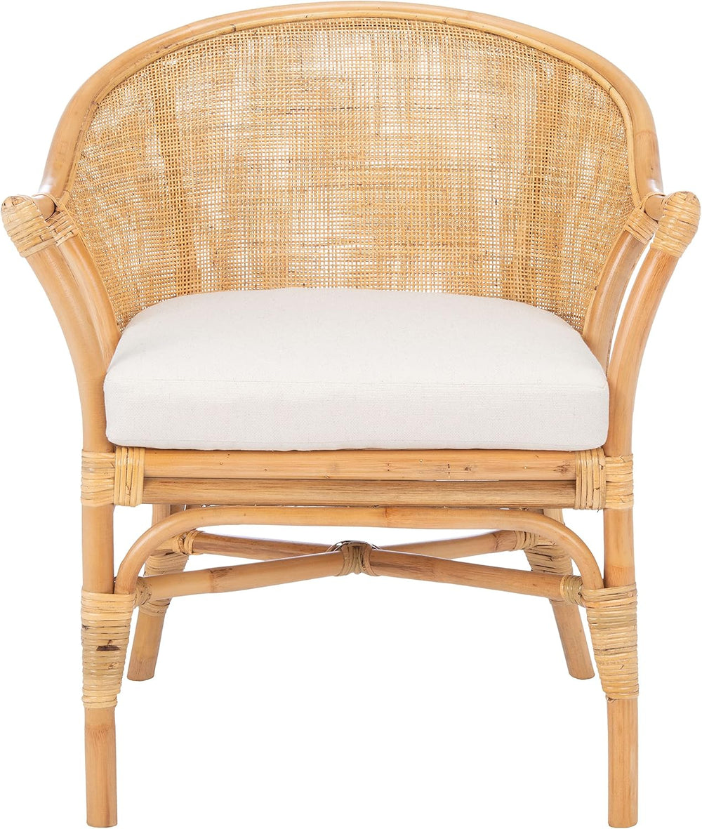 Safavieh Home Collection Dustin Rattan Cushion Accent Chair, Natural/White
