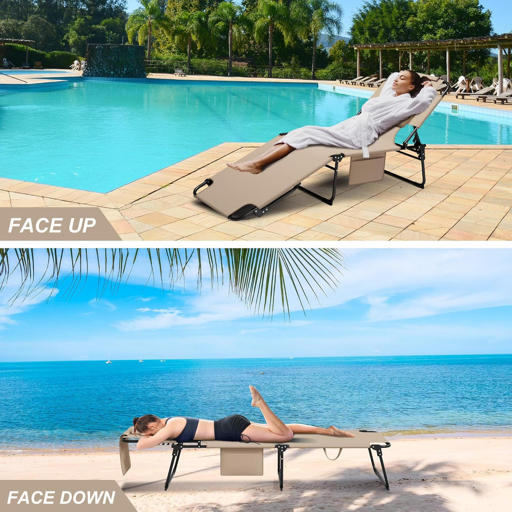 400lbs Tanning Chair with Face Hole, 5-Position Folding Chaise Lounge Chair w...