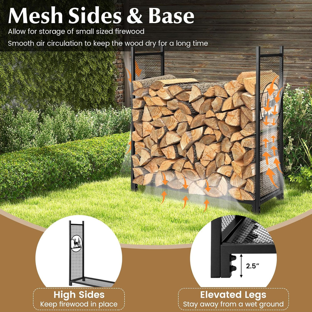 Goplus Firewood Rack Outdoor, 4 FT Metal Firewood Holder with Mesh Sides &amp...