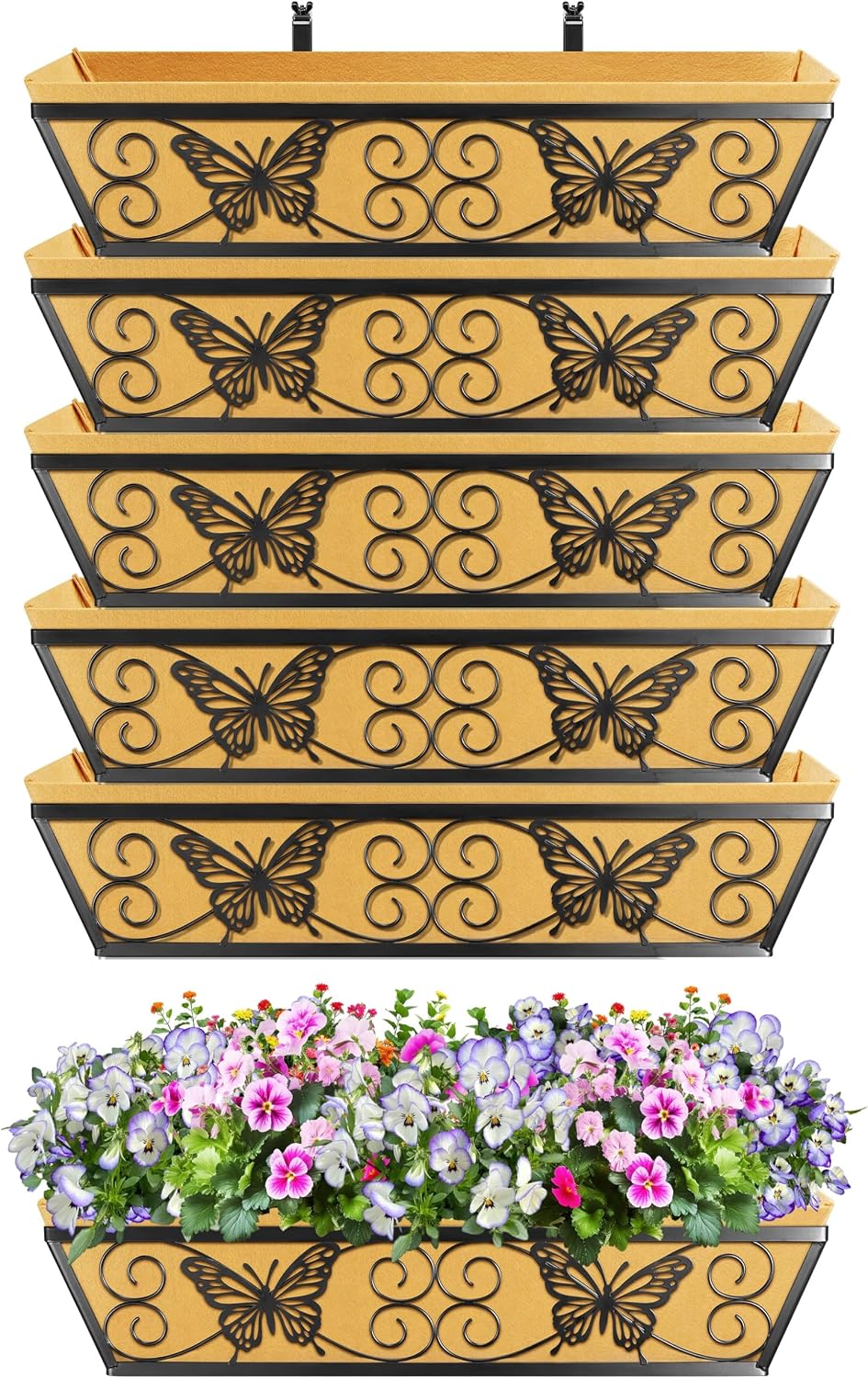 6 Pack 24 Inch Window Boxes Planters Railing Planter Box with Adjustable Brac...