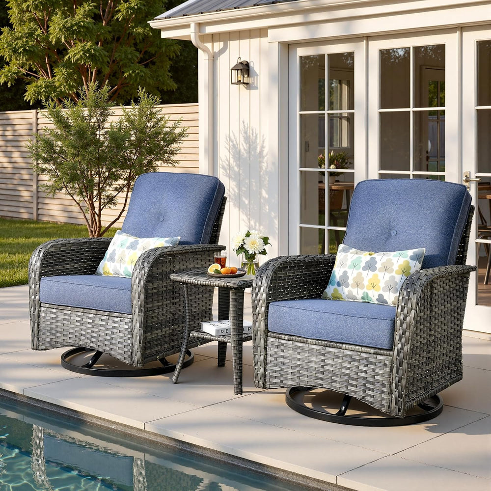 3-Piece Patio Furniture Set, Outdoor Wicker Furniture with Coffee Table, High...