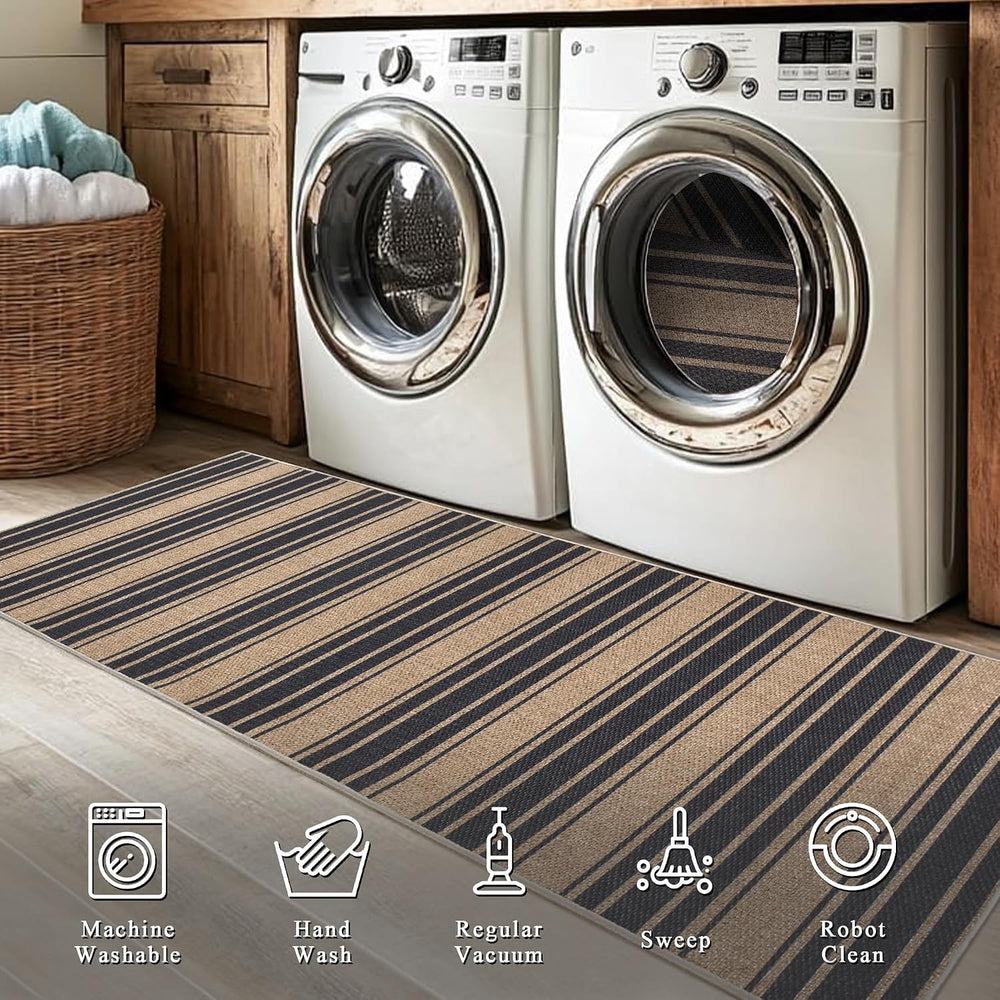 Zeeinx Striped Easy Jute Rug 5x7 Outdoor Patio Rug Neutral Porch Rug