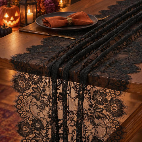 10 PCS Black Lace Table Runner 30x120 Inch Vintage Halloween Party Decor