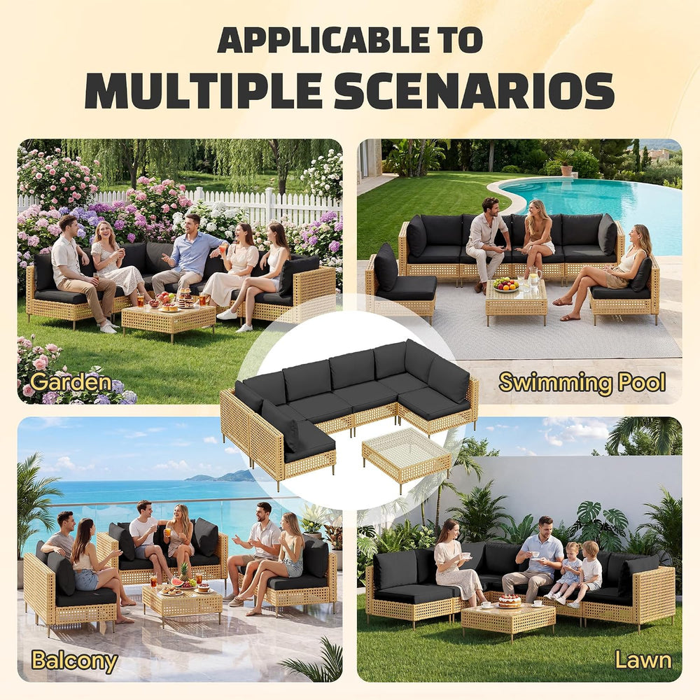 LHBcraft 7-Piece Patio Furniture Set, Handmade Rattan Outdoor Furniture Set, ...