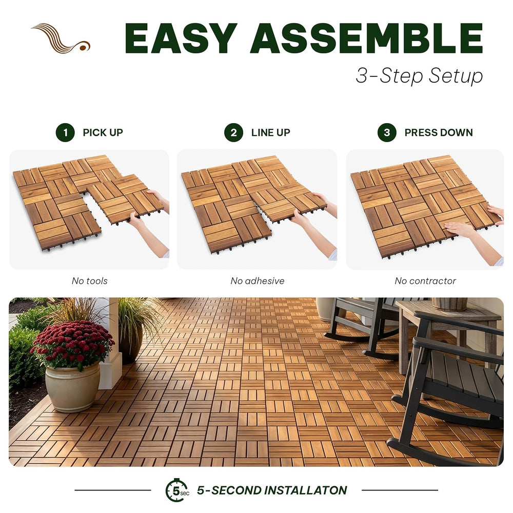 VICTORY RELAX Natural Acacia 12x12 Interlocking Wood Deck Tiles for Balcony, ...