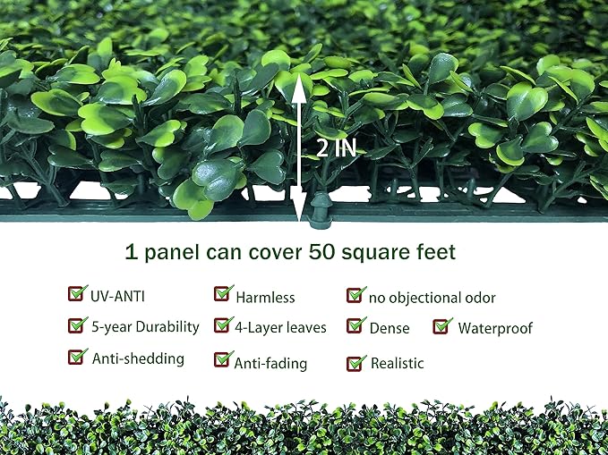 Artificial Boxwood Roll: 60 X 120 in (50 sqft) UV-Anti Faux Ivy Boxwood Hedge...