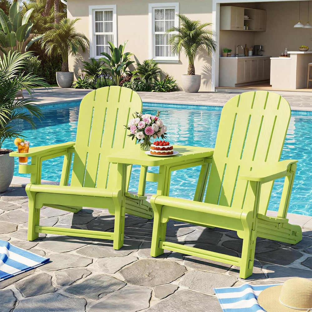 JY QAQA Outdoor Adirondack Chair Set of 2, All-Weather HDPE Patio Furniture w...
