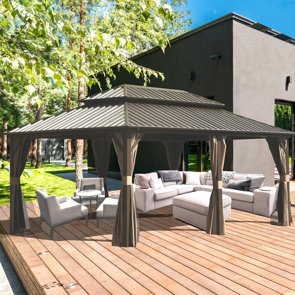 Domi 12x18 Outdoor Hardtop Gazebo, Metal Gazebo for Patios, Brown