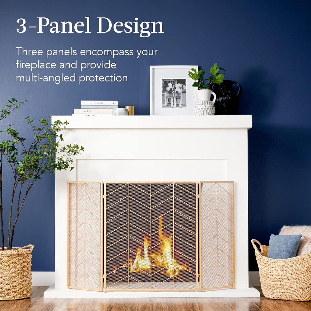 Best Choice Products 52x31in 3 Panel Chevron Fireplace Screen, Mid Century Mo...