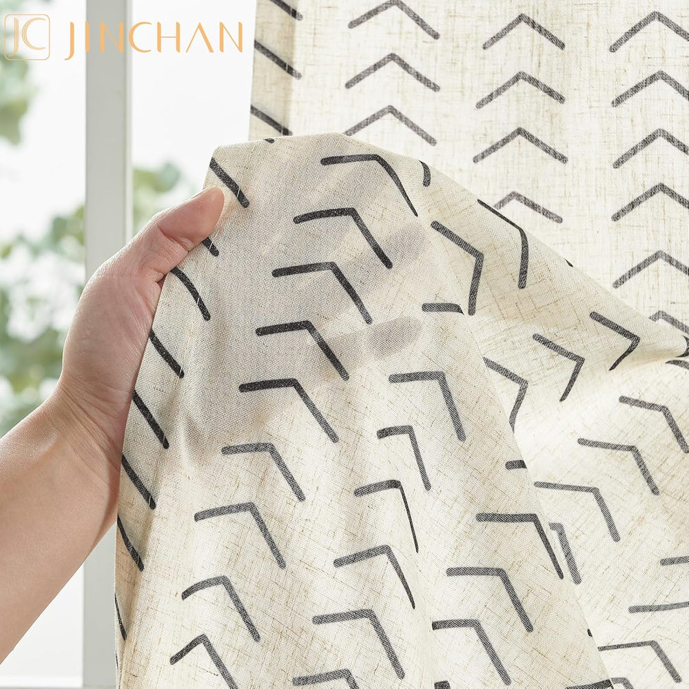 jinchan Linen Boho Curtains for Living Room Semi Sheer Curtains for Bedroom 9...
