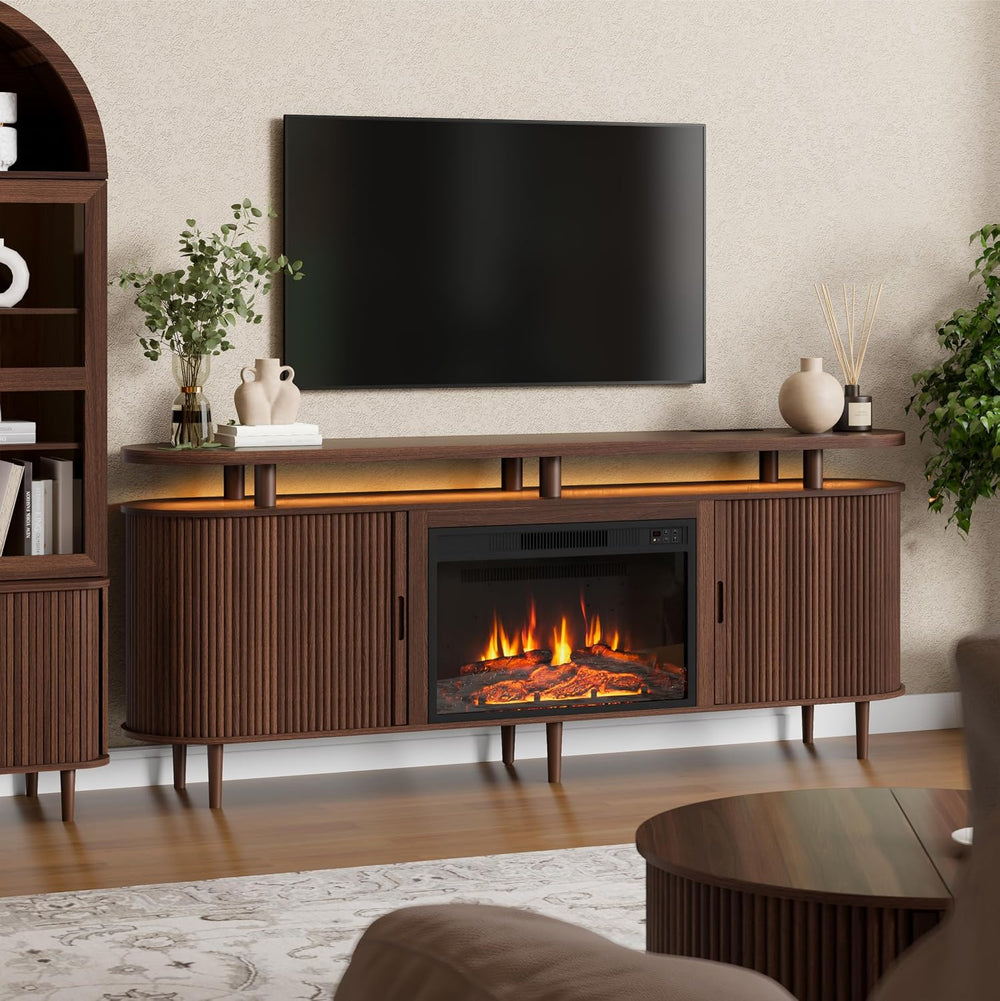 DHH 70" Fluted Fireplace TV Stand for TVs Up to 80",Mid Century Mod...